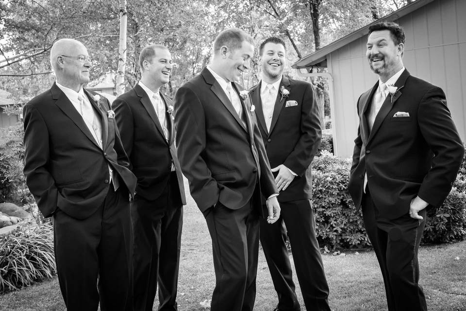 Laughing wedding party