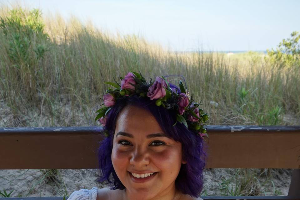 Bride with lavender bouquet