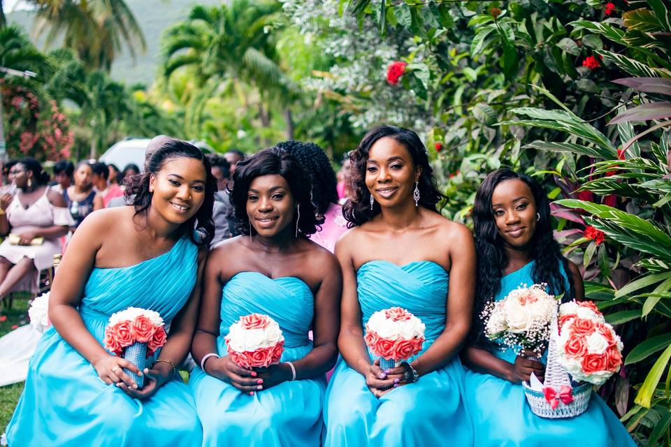 Bridesmaids in blue