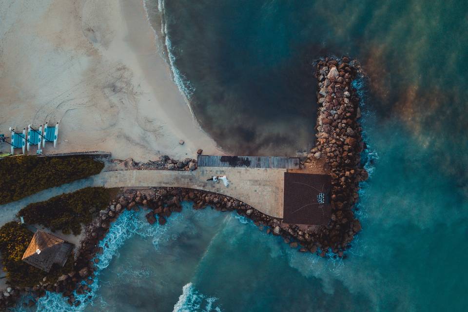 Drone shot of Bride and Groom