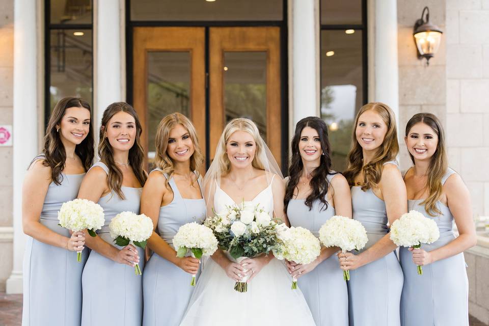 With bridesmaids