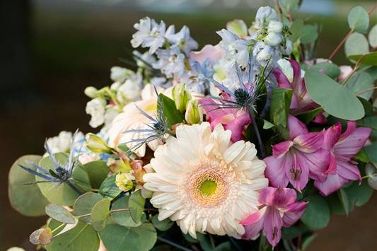 Summer bouquet with ribbon