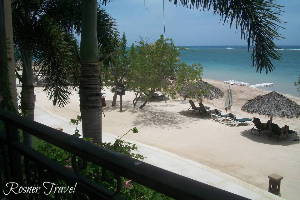 Sandals Whitehouse, Jamaica.  View of beach from Butler Suite balcony.
