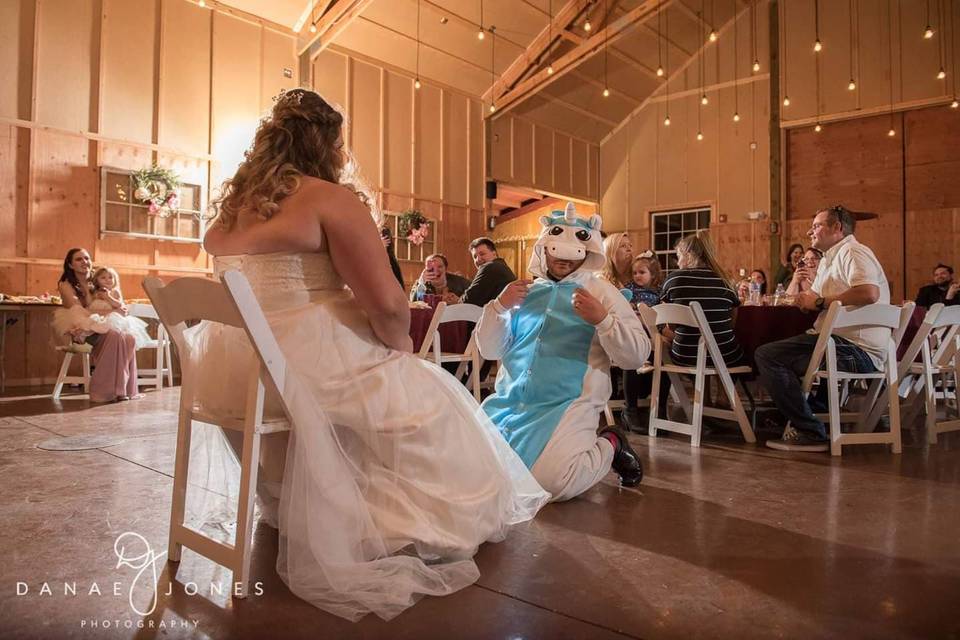 A groom's surprise garter toss