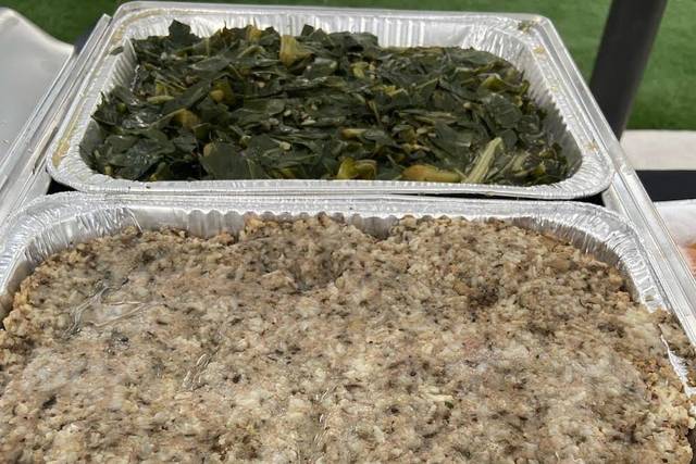 Collard greens and dirty rice
