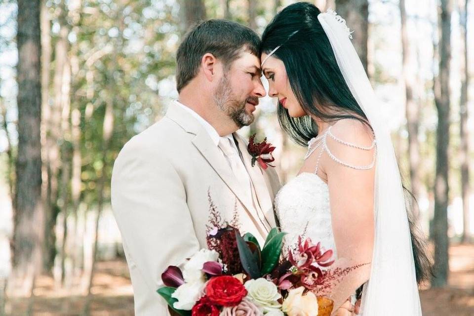 Bride and groom outdoors