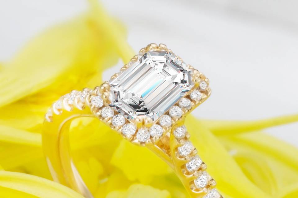 Emerald cut center with halo