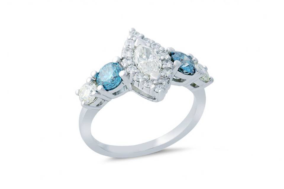 Marquise Cut Halo with Blue Diamonds