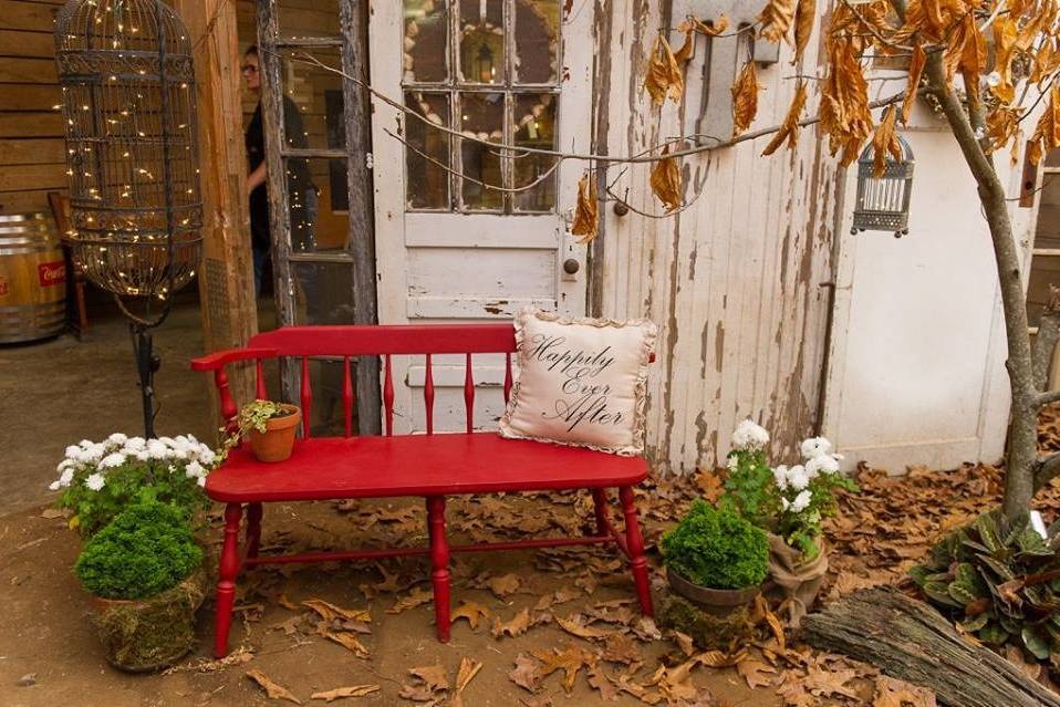 Red bench outdoors