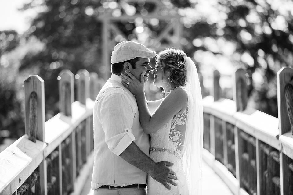 Romantic moment on a bridge