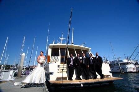 Couple photo with groomsmen