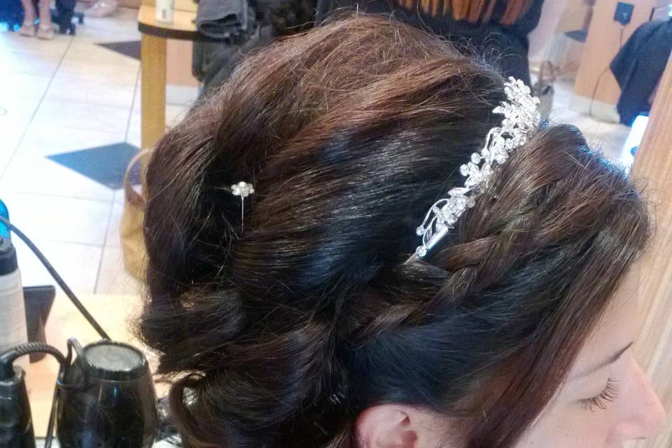 Updo with side pony...crystal headband...Beautiful Bride