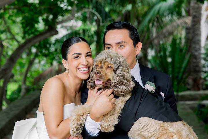 Newlyweds with dog