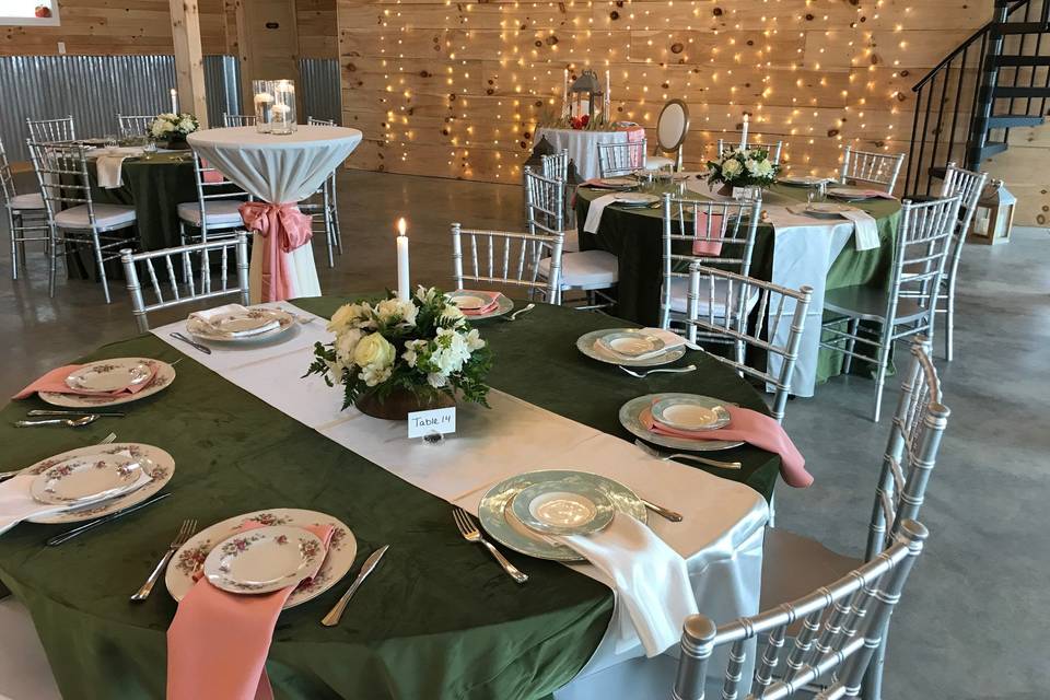 Green velvet tablecloths