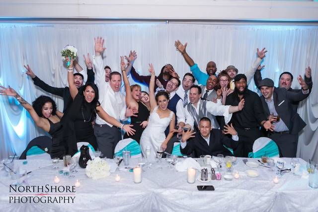 Couple and wedding attendants