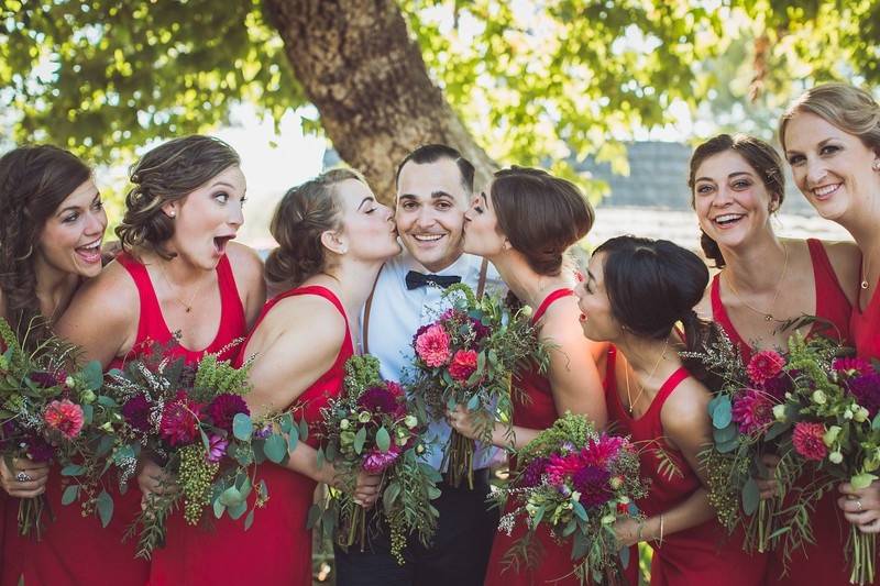 The groom with bridesmaids