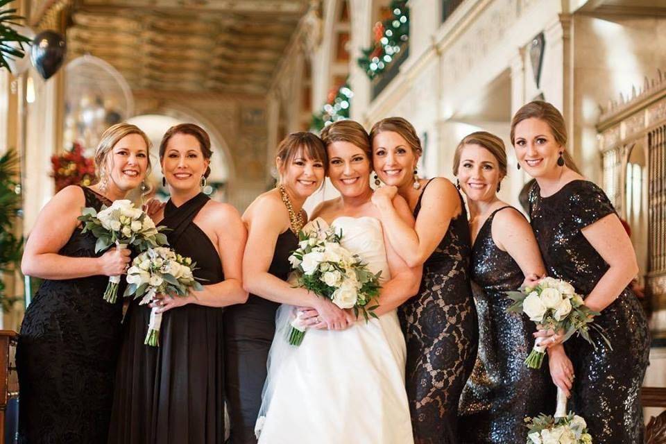 Bride and her bridesmaids