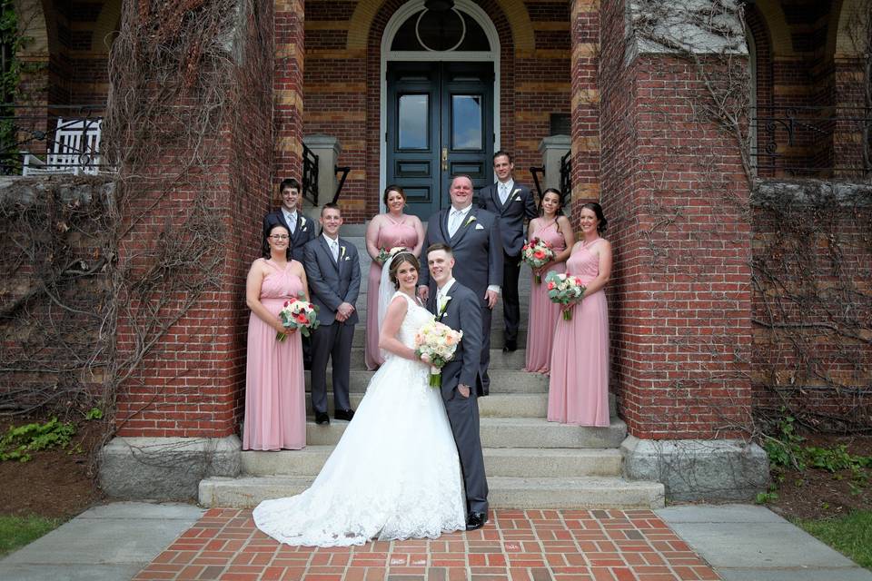 Wedding party outside of venue