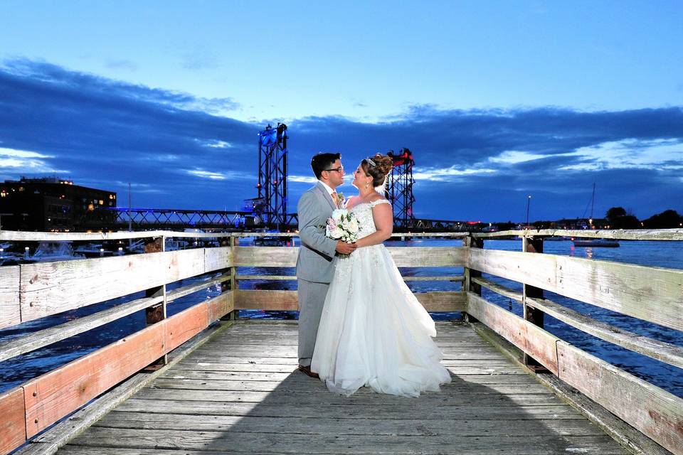 Couple posing at twilight