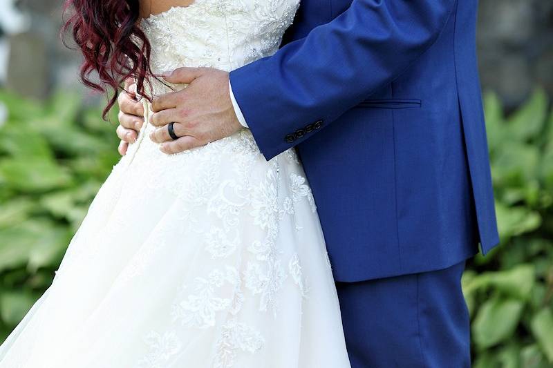 Couple embracing outdoors