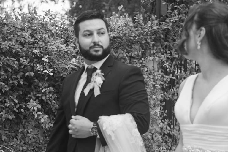 Bride and groom black and whit