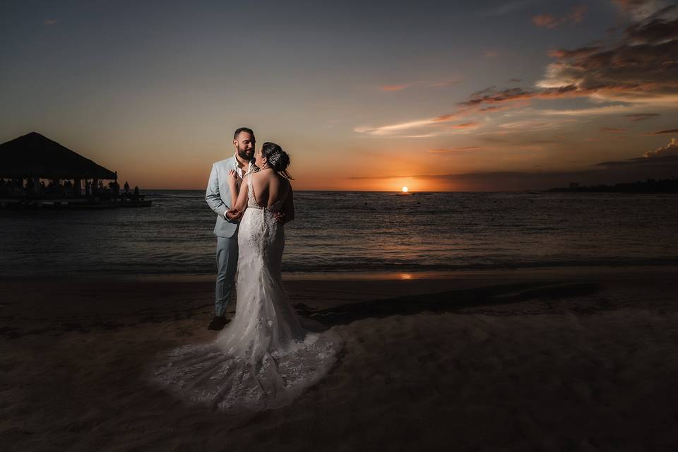 Wedding couple sunset
