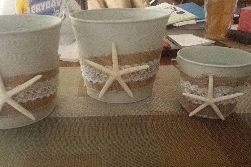 Customized buckets. Coastal or any theme for your wedding.