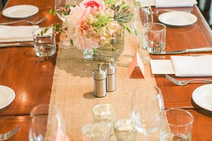 Table setup with floral centerpiece