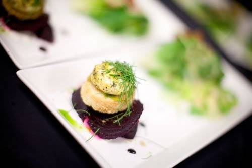 Caramelized beets with seasoned goat cheese and micro chives
