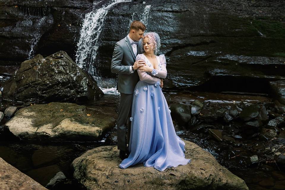 Waterfall and couple