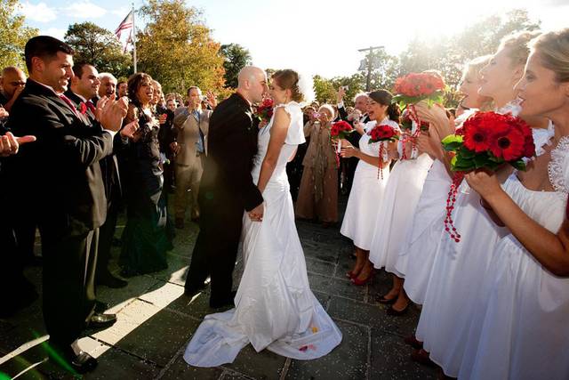 Newlyweds kiss