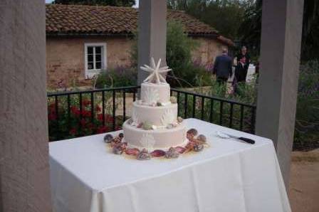 Summer wedding at Santa Barbara Historical Museum -- cake by Christine Dahl Pastries