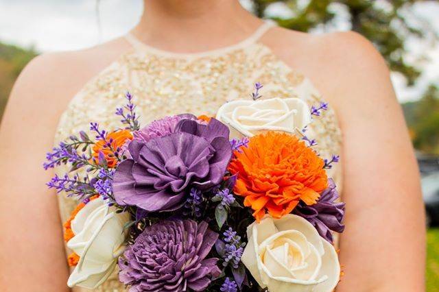 Bride with vibrant bouquet
