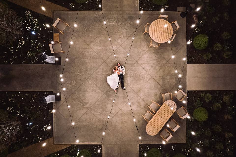 Drone shot of emily and ross