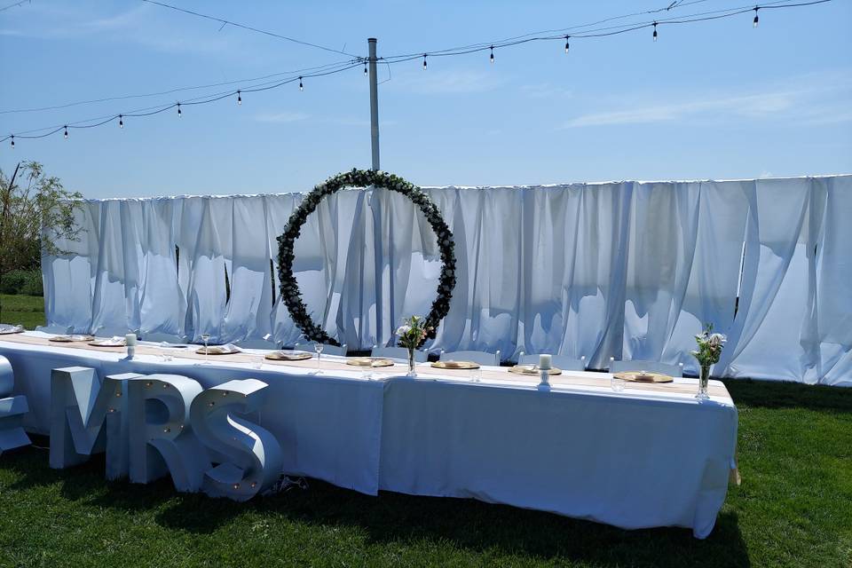 Head Table, Back Drop, 8' Hoop