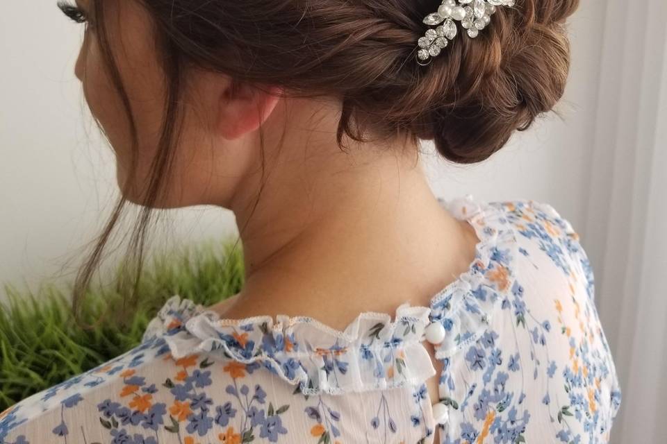 Low bun with jeweled clip