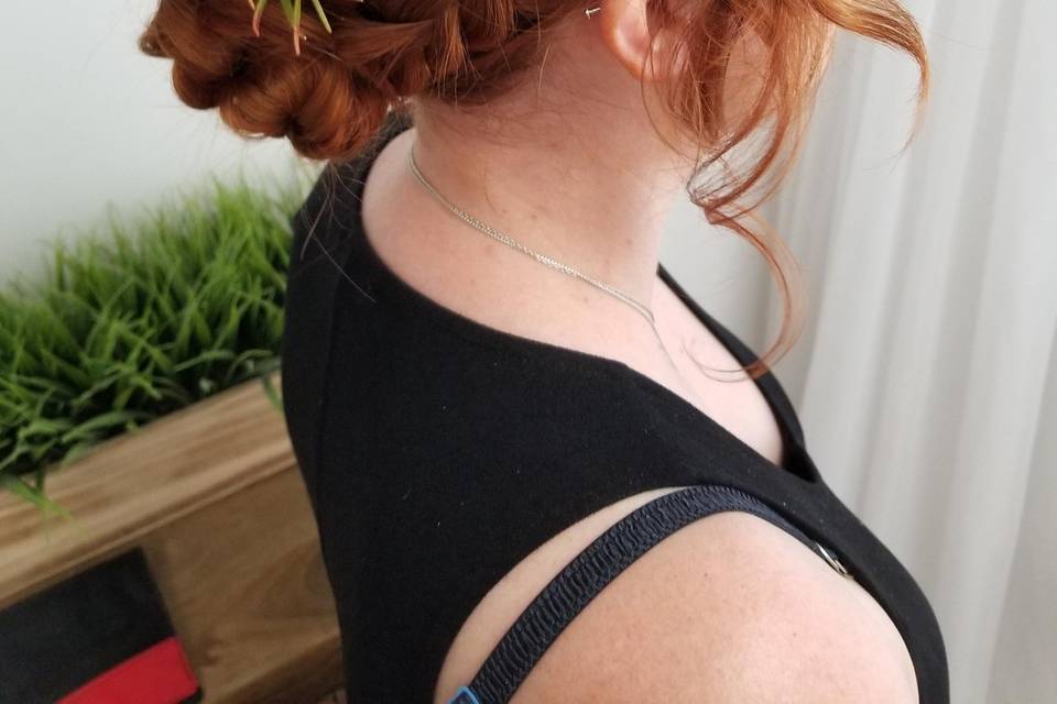 Braided updo with leaves