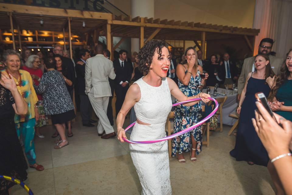 Wedding party with hula hoops
