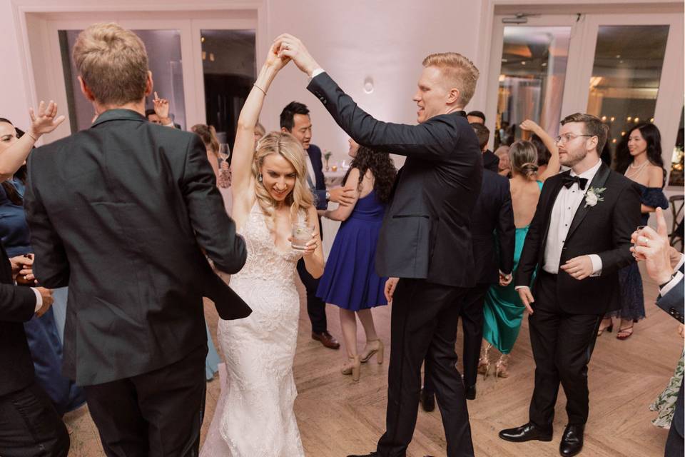 Bride and groom dancing