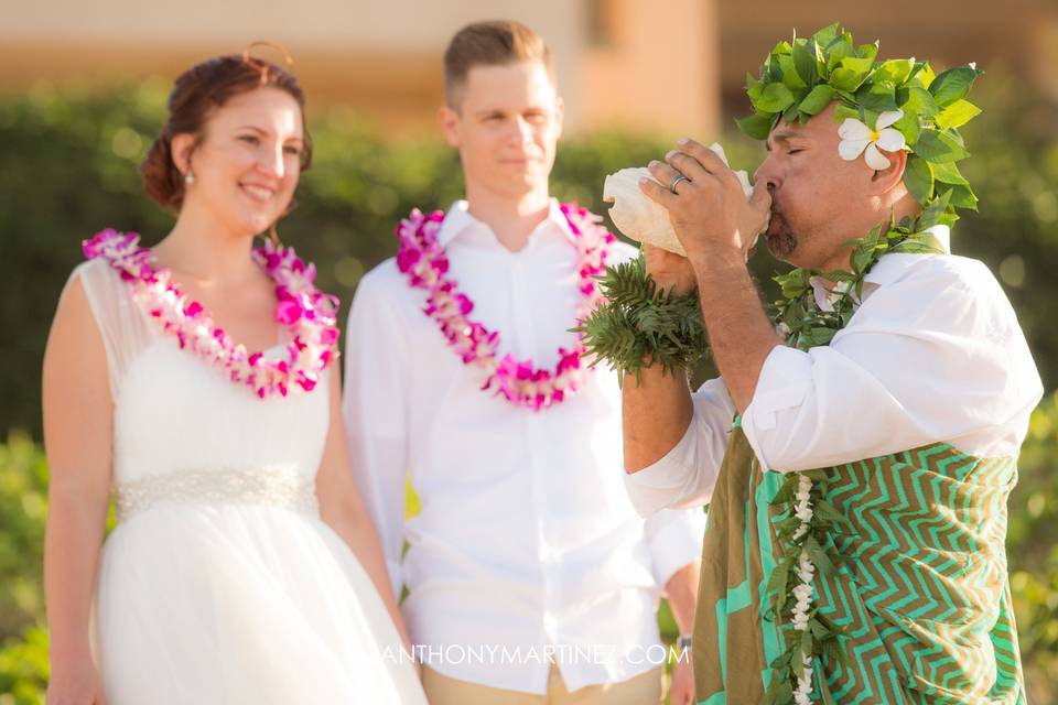 Conch shell blowing