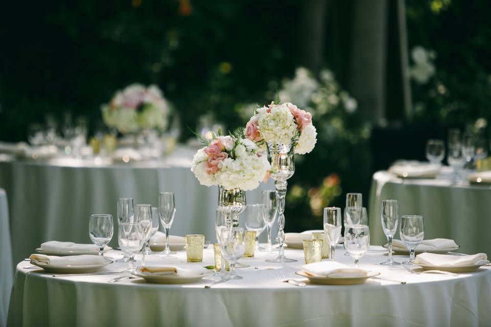 Table setup with floral centerpiece