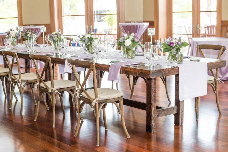 Long table setup with centerpiece