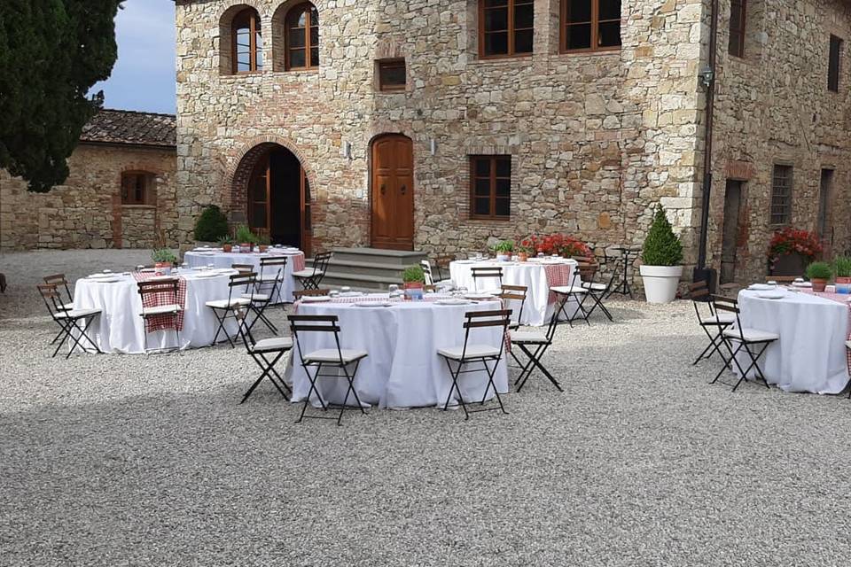 Pizza party at a castle