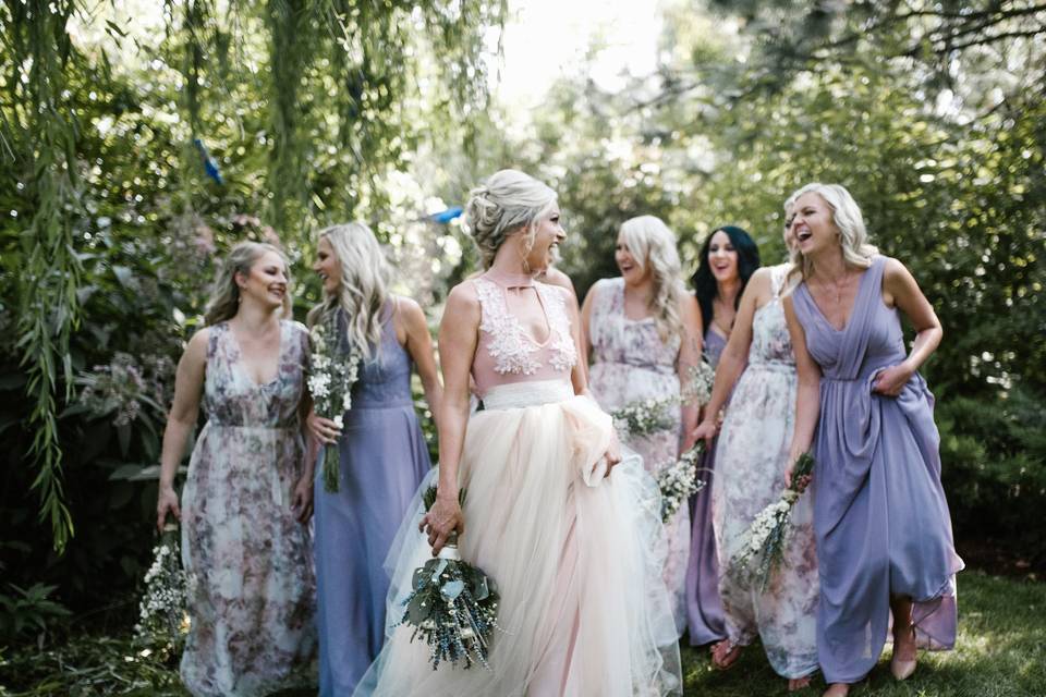 Bride and bridesmaids in lovely dresses