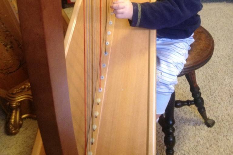 Trying the harp
