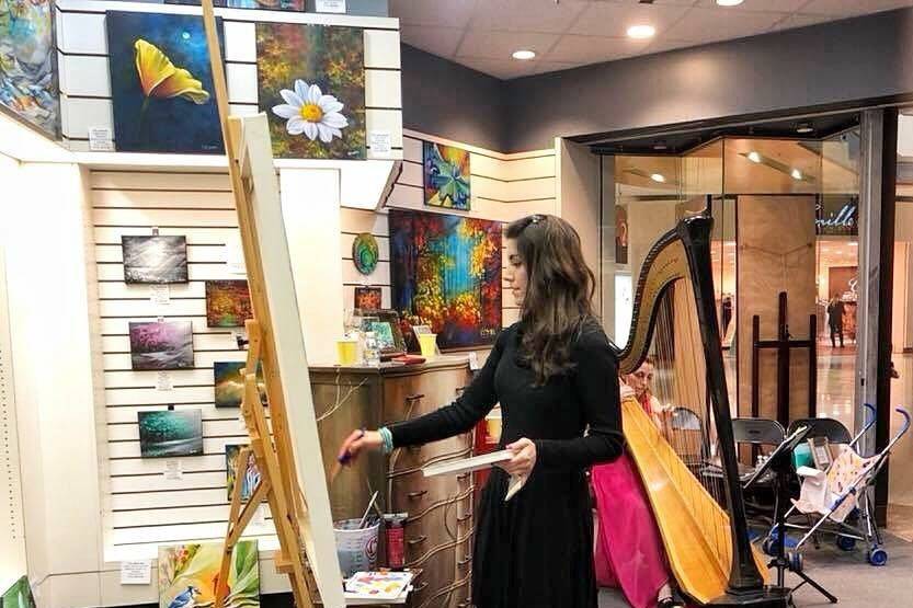 Live harp music and live painting