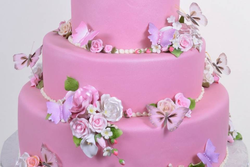Pink Butterfly Wedding Cake