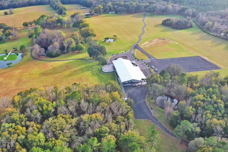 Aerial shot of island ceremony