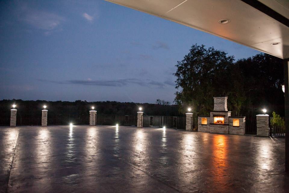 Terrace and Fireplace at night