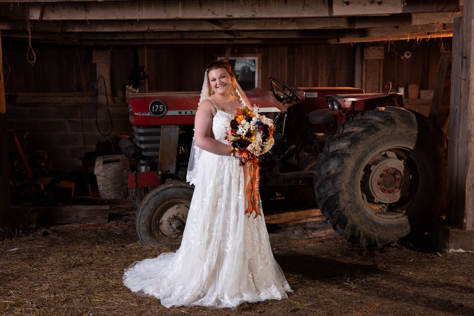 Bride in a barn